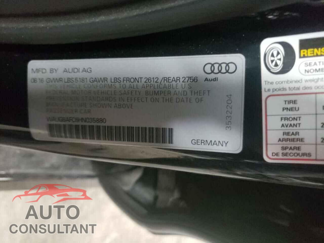 AUDI A6 2017 - WAUG8AFC6HN035880