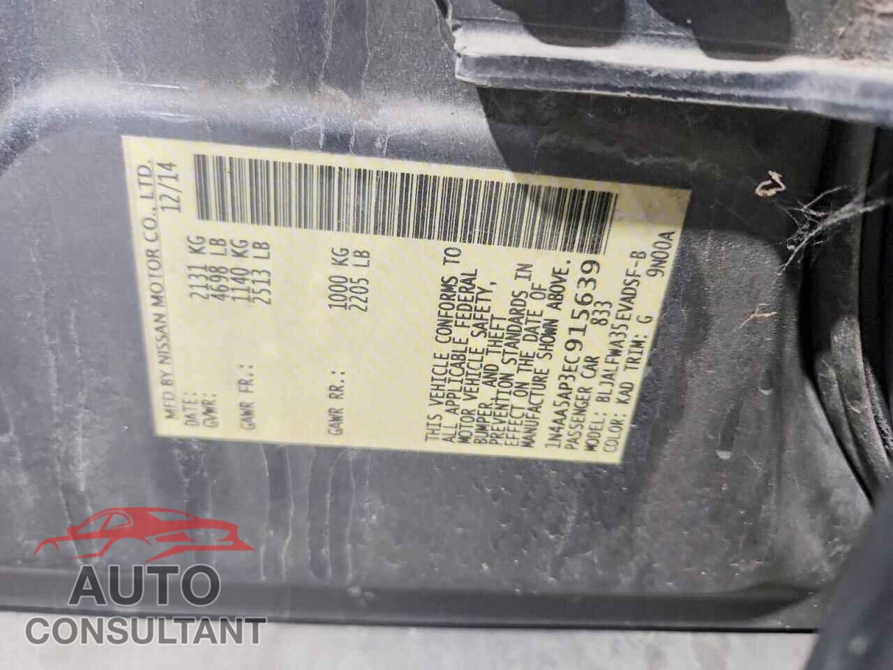 NISSAN MAXIMA 2014 - 1N4AA5AP3EC915639