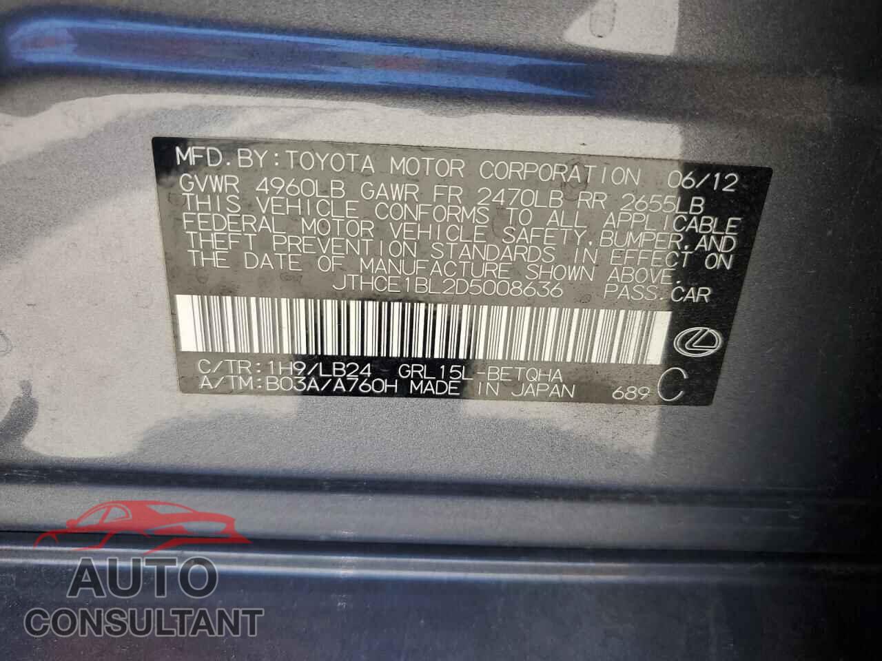 LEXUS GS350 2013 - JTHCE1BL2D5008636