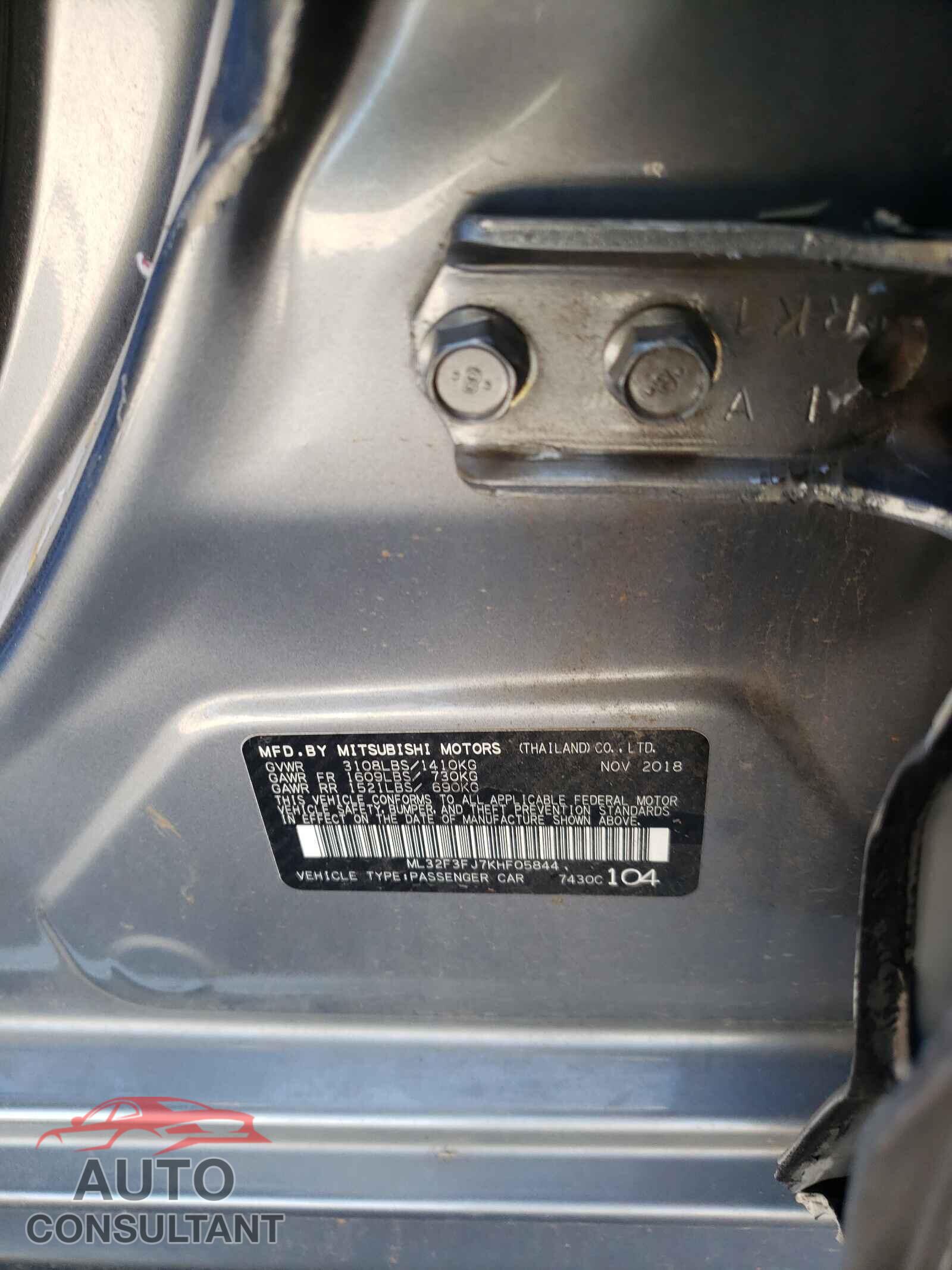 MITSUBISHI MIRAGE 2019 - ML32F3FJ7KHF05844