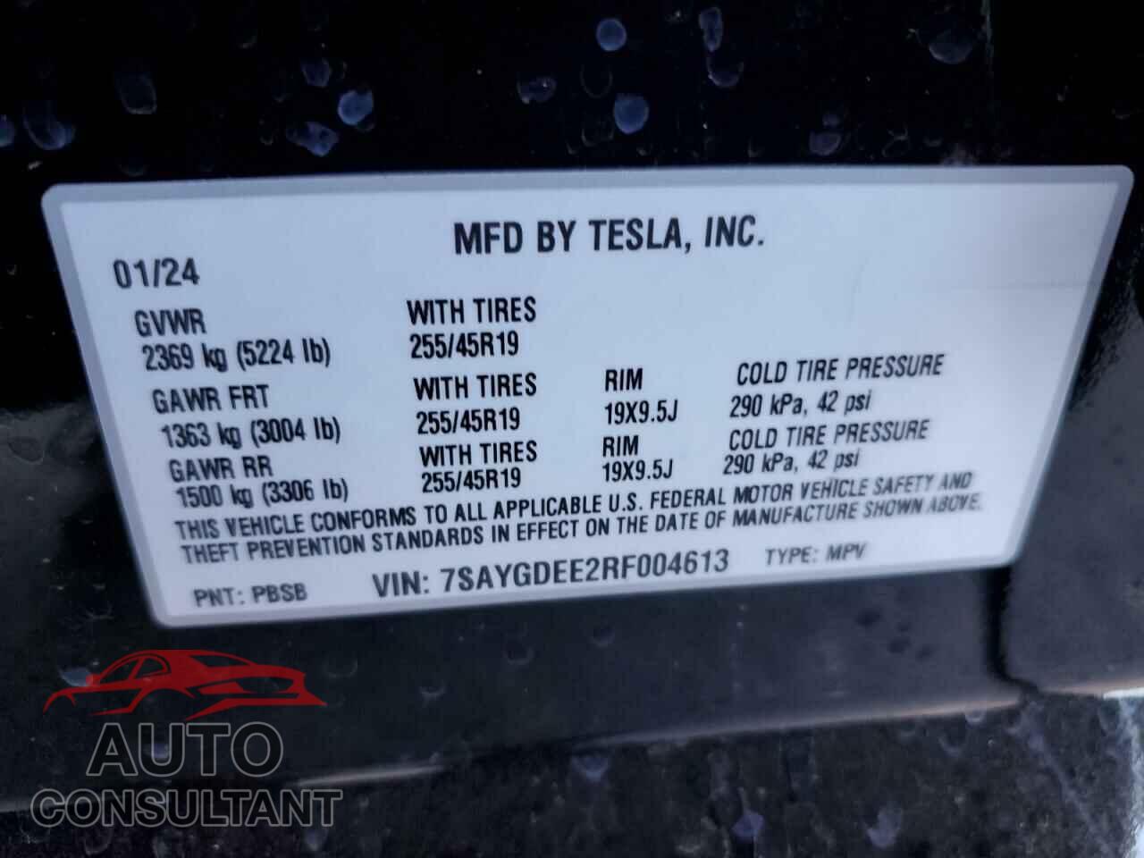 TESLA MODEL Y 2024 - 7SAYGDEE2RF004613
