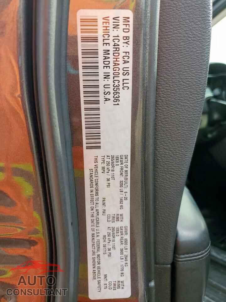 DODGE DURANGO 2020 - 1C4RDHAG0LC356361