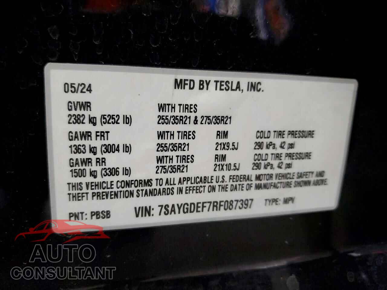 TESLA MODEL Y 2024 - 7SAYGDEF7RF087397
