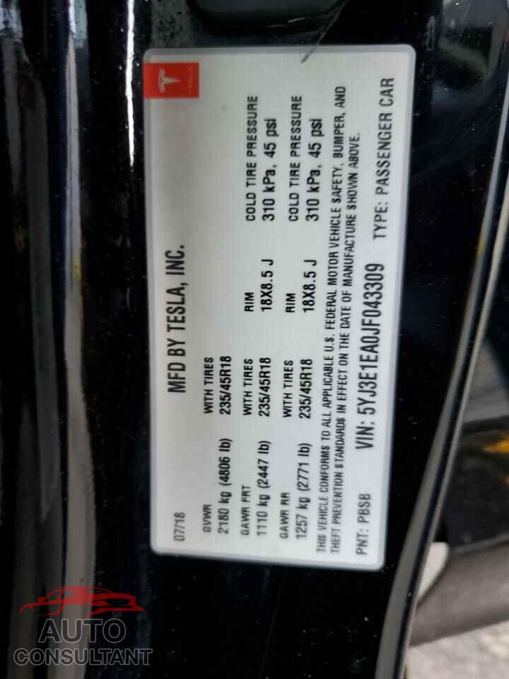 TESLA MODEL 3 2018 - 5YJ3E1EA0JF043309