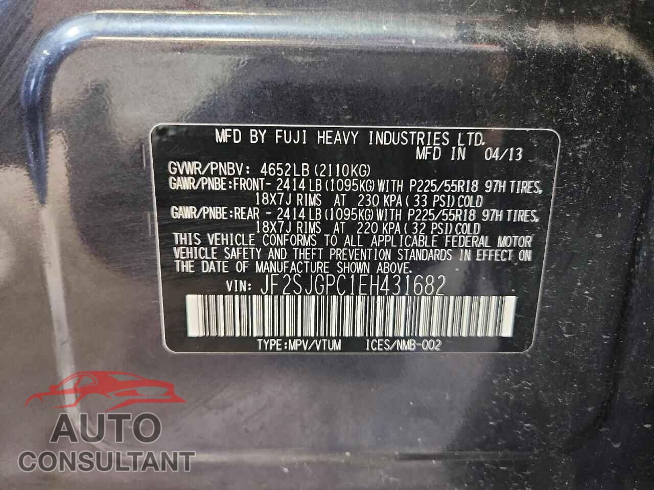 SUBARU FORESTER 2014 - JF2SJGPC1EH431682