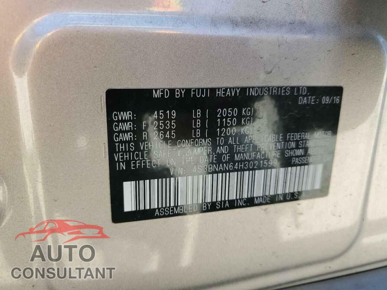SUBARU LEGACY 2017 - 4S3BNAN64H3021599
