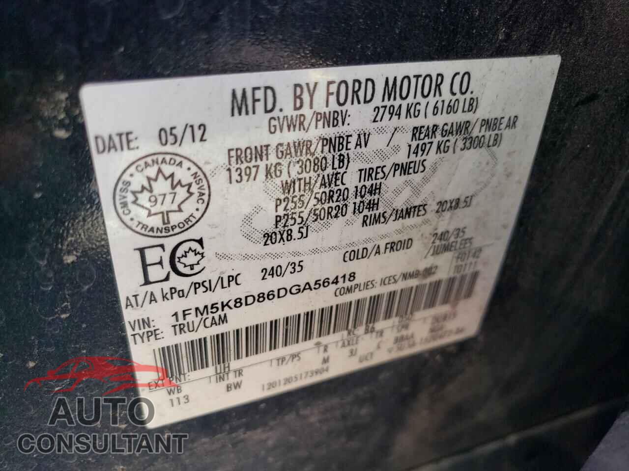FORD EXPLORER 2013 - 1FM5K8D86DGA56418