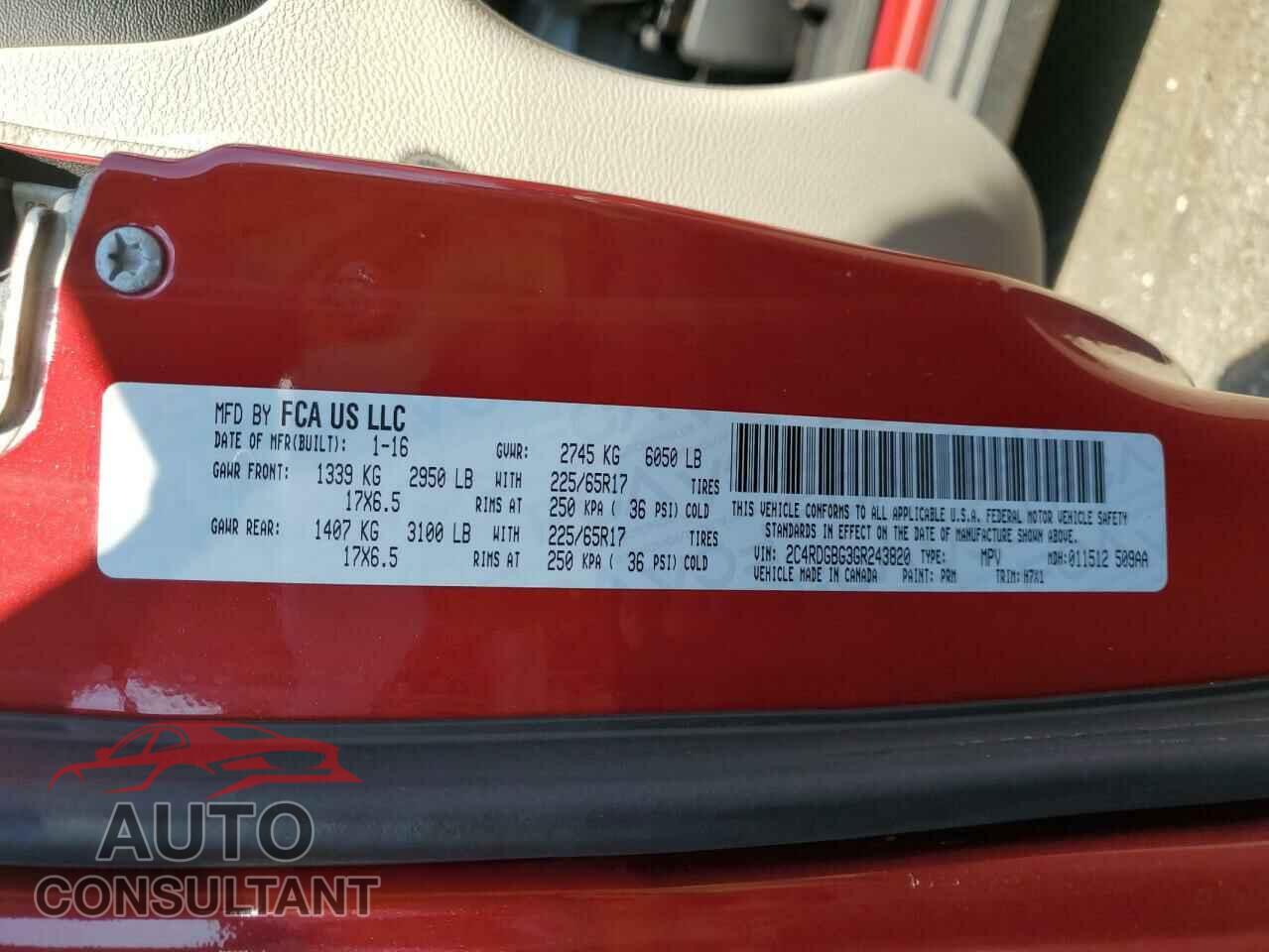 DODGE CARAVAN 2016 - 2C4RDGBG3GR243820
