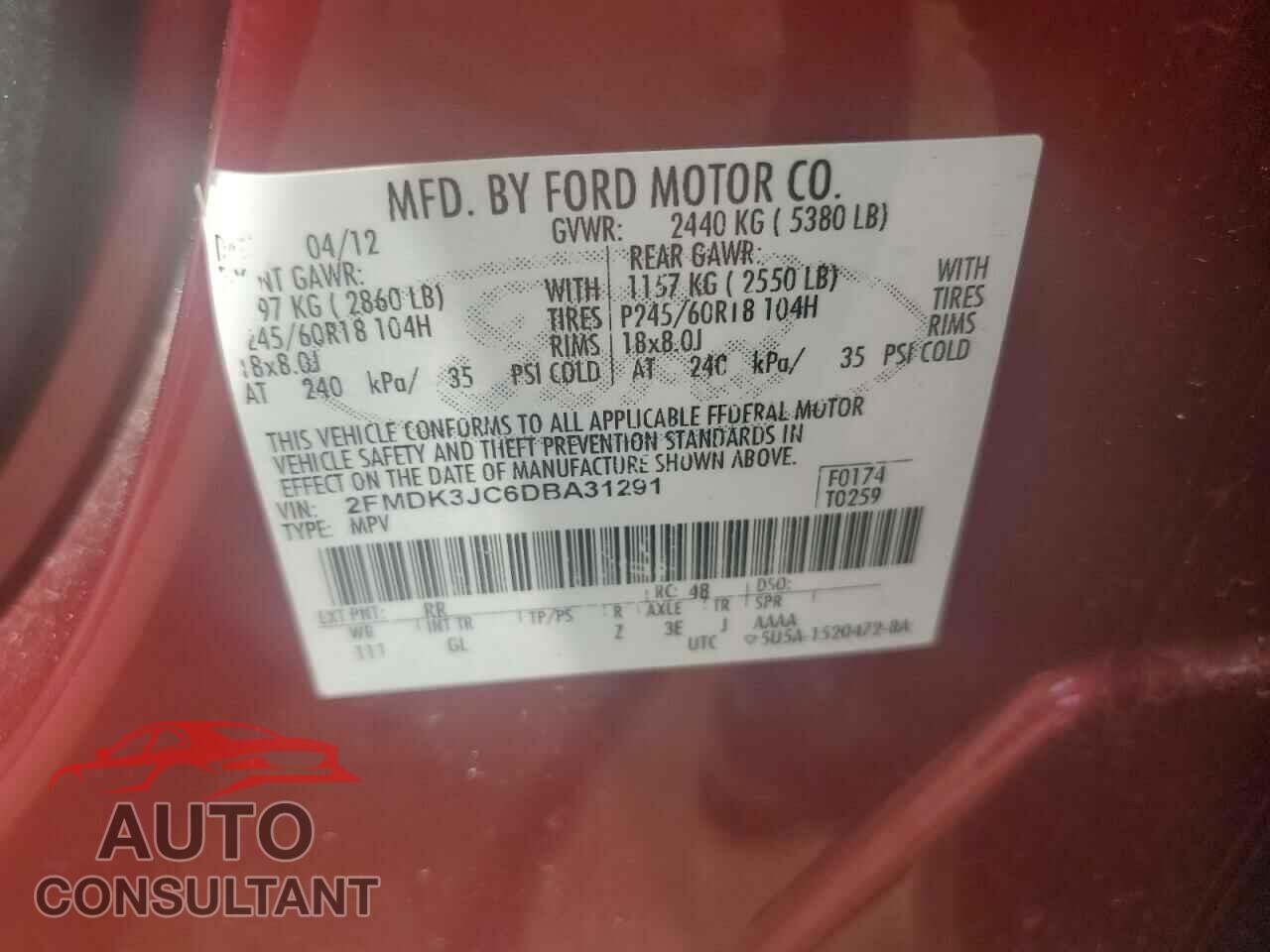 FORD EDGE 2013 - 2FMDK3JC6DBA31291