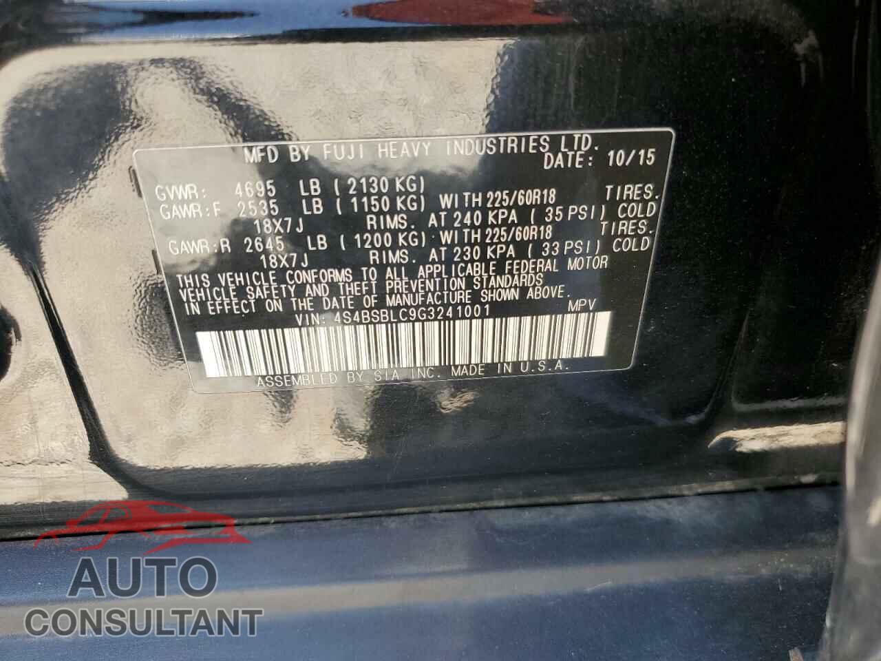 SUBARU OUTBACK 2016 - 4S4BSBLC9G3241001