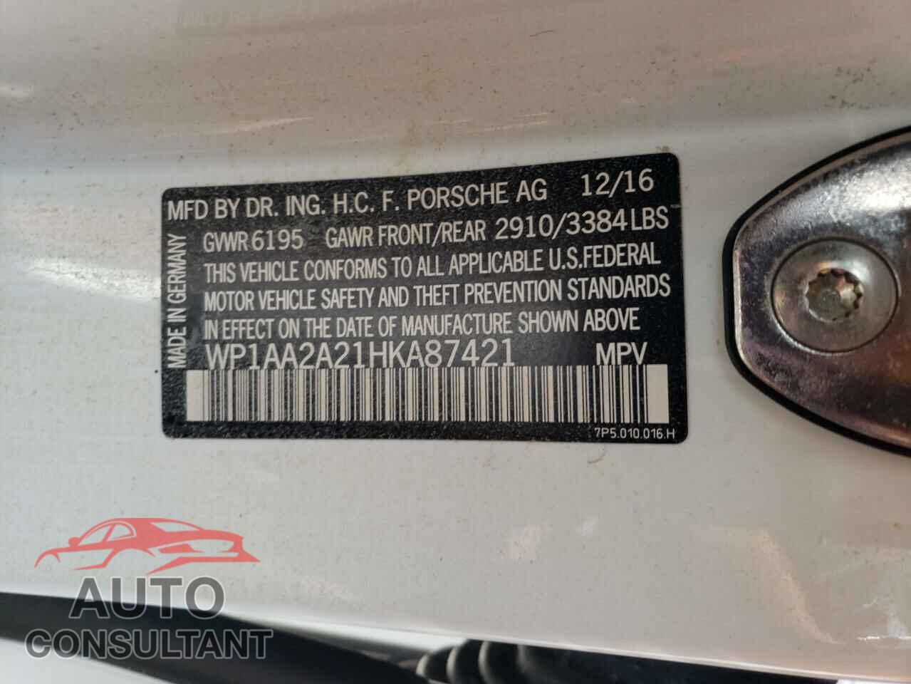 PORSCHE CAYENNE 2017 - WP1AA2A21HKA87421