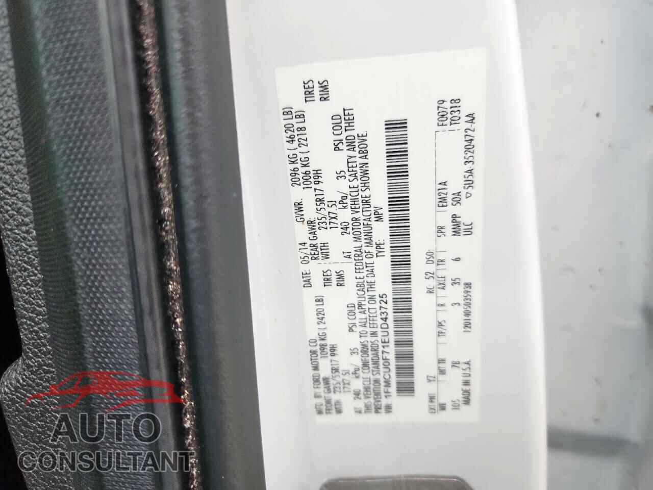 FORD ESCAPE 2014 - 1FMCU0F71EUD43725