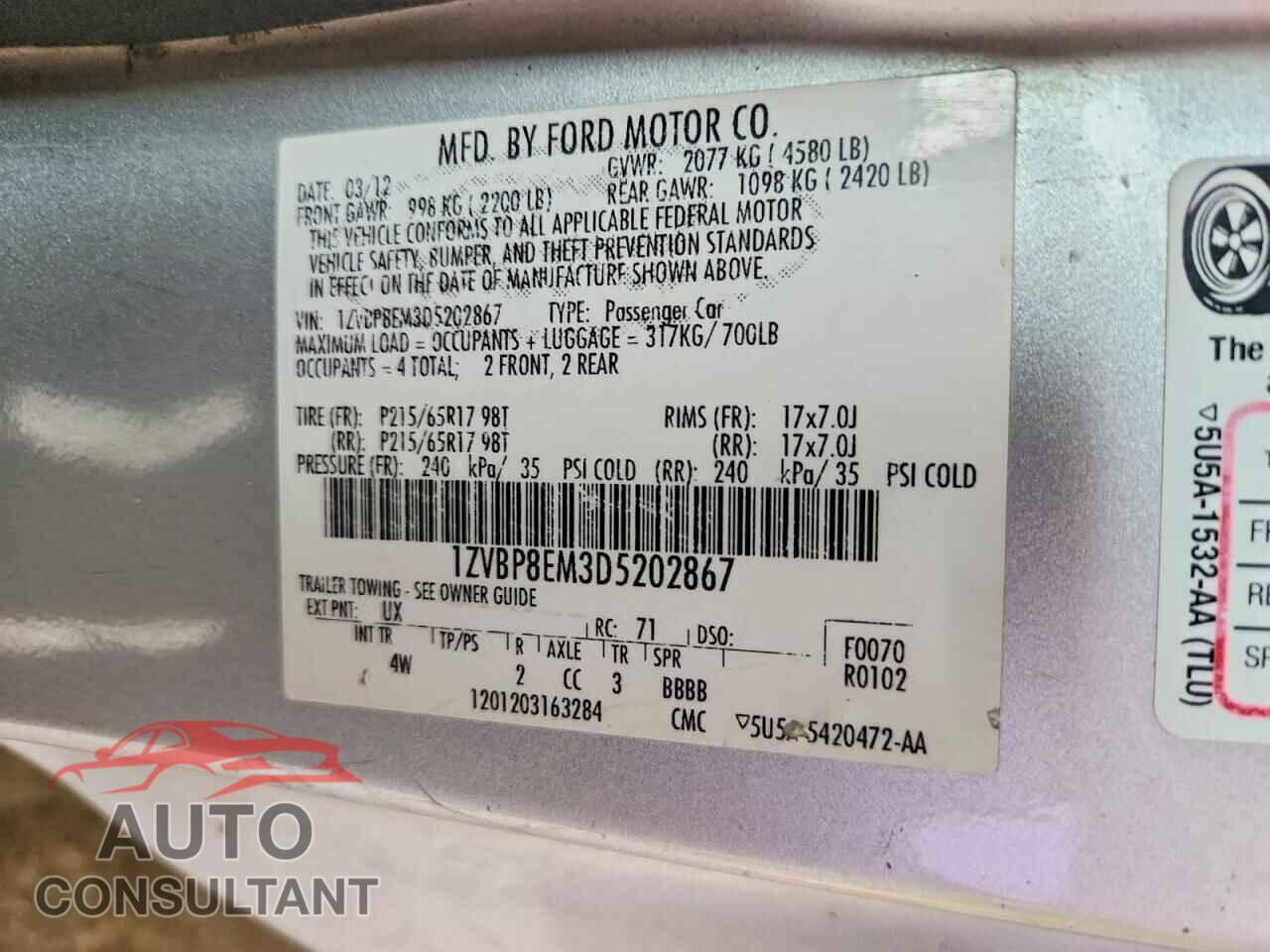 FORD ALL Models 2013 - 1ZVBP8EM3D5202867