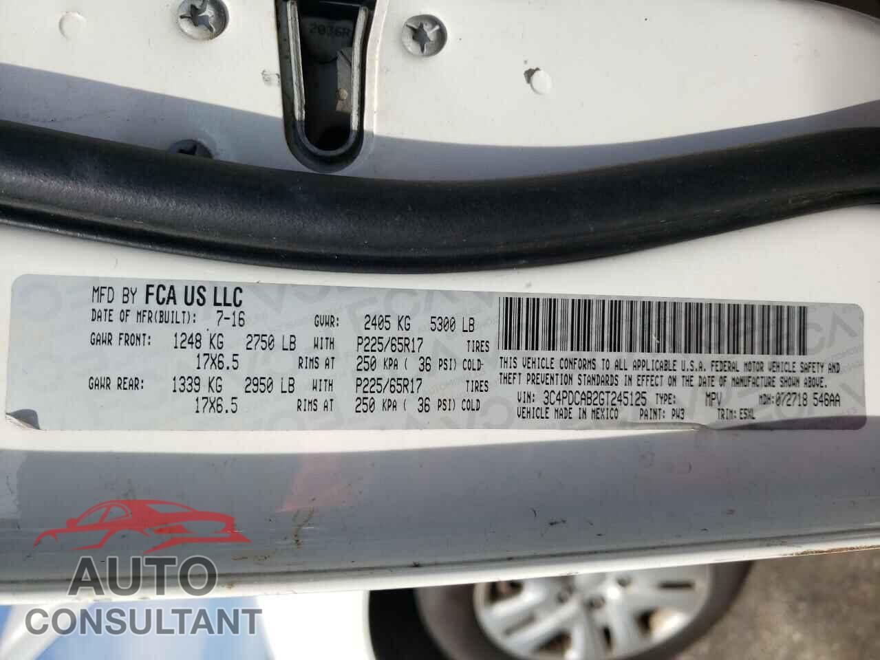 DODGE JOURNEY 2016 - 3C4PDCAB2GT245125