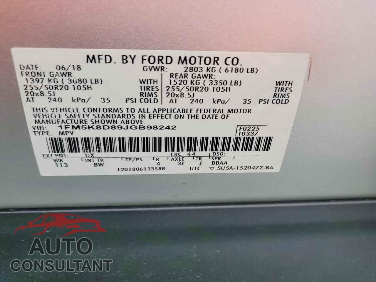 FORD EXPLORER 2018 - 1FM5K8D89JGB98242