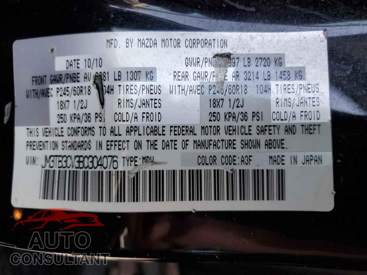 MAZDA CX-9 2011 - JM3TB3CV3B0304076