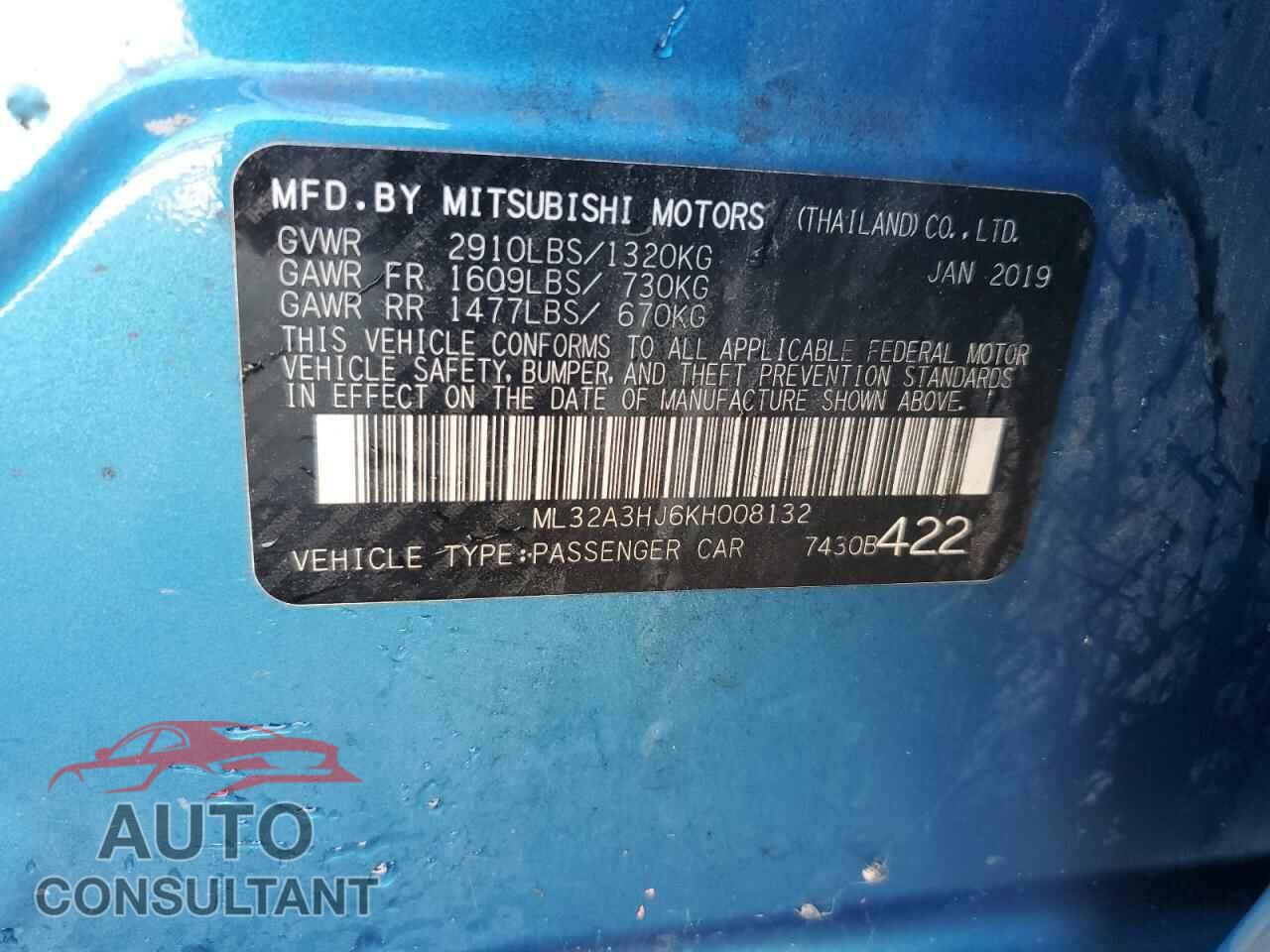 MITSUBISHI MIRAGE 2019 - ML32A3HJ6KH008132