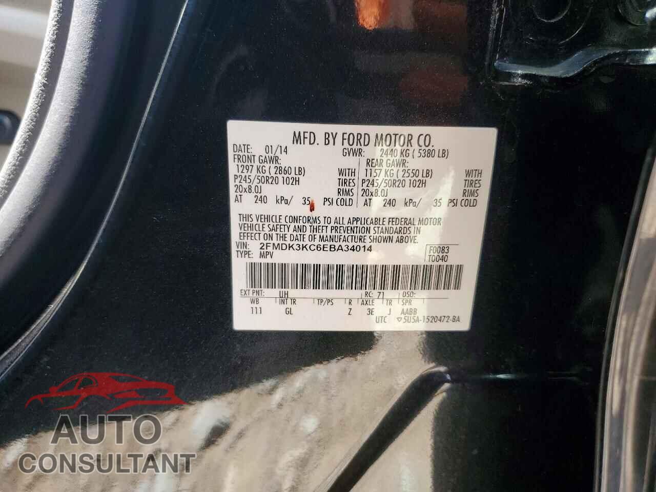 FORD EDGE 2014 - 2FMDK3KC6EBA34014