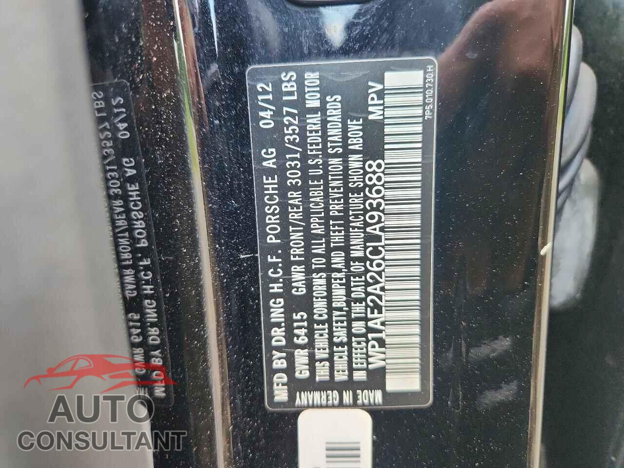 PORSCHE CAYENNE 2012 - WP1AE2A26CLA93688