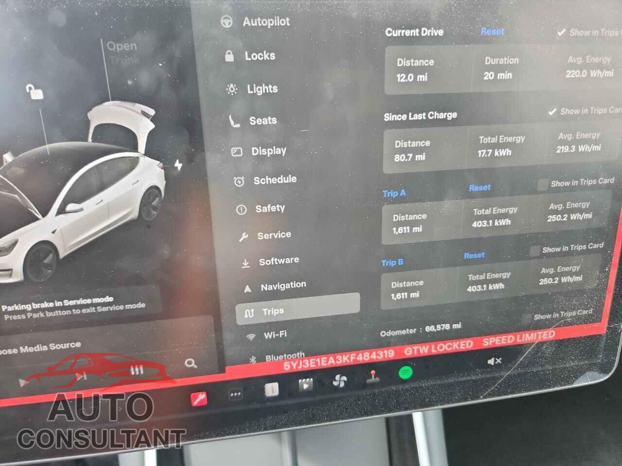 TESLA MODEL 3 2019 - 5YJ3E1EA3KF484319