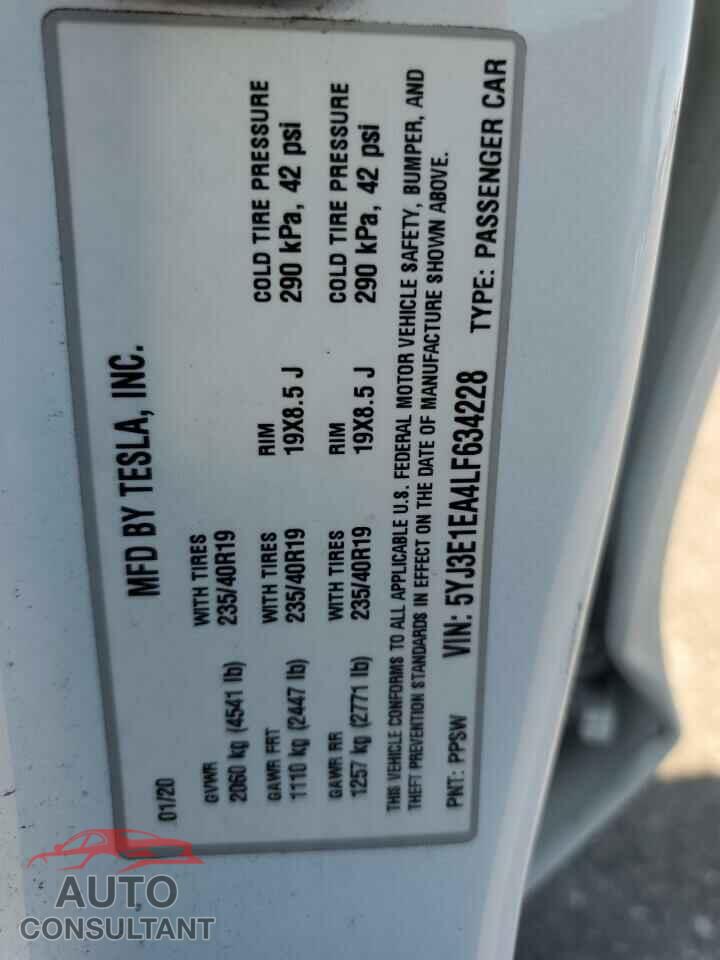 TESLA MODEL 3 2020 - 5YJ3E1EA4LF634228