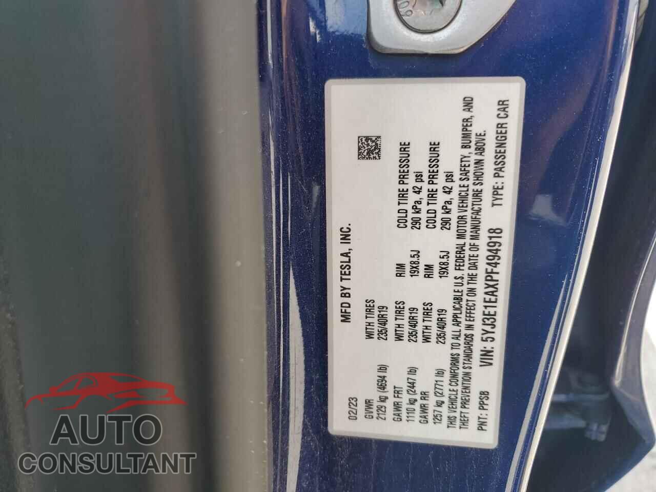 TESLA MODEL 3 2023 - 5YJ3E1EAXPF494918