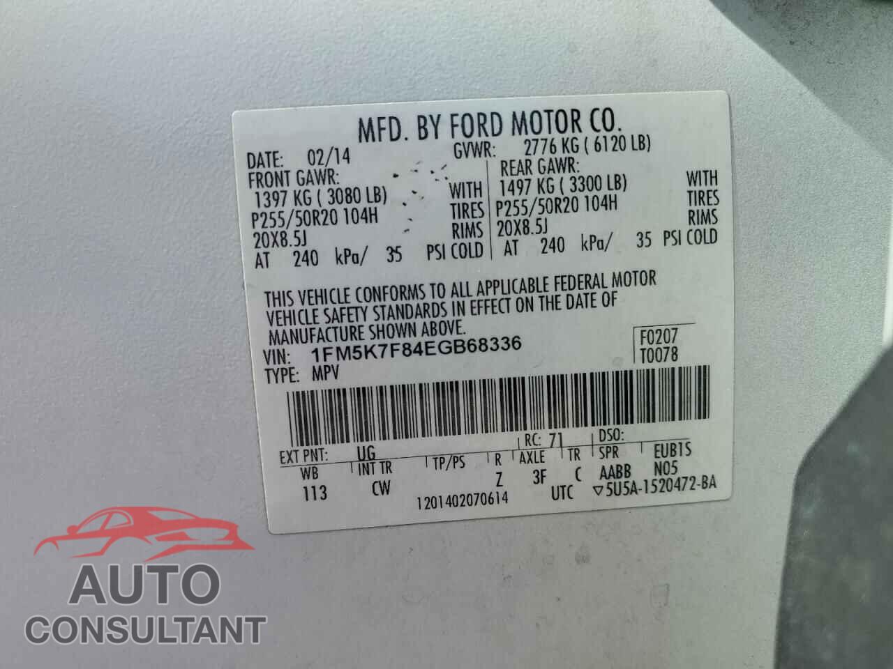 FORD EXPLORER 2014 - 1FM5K7F84EGB68336