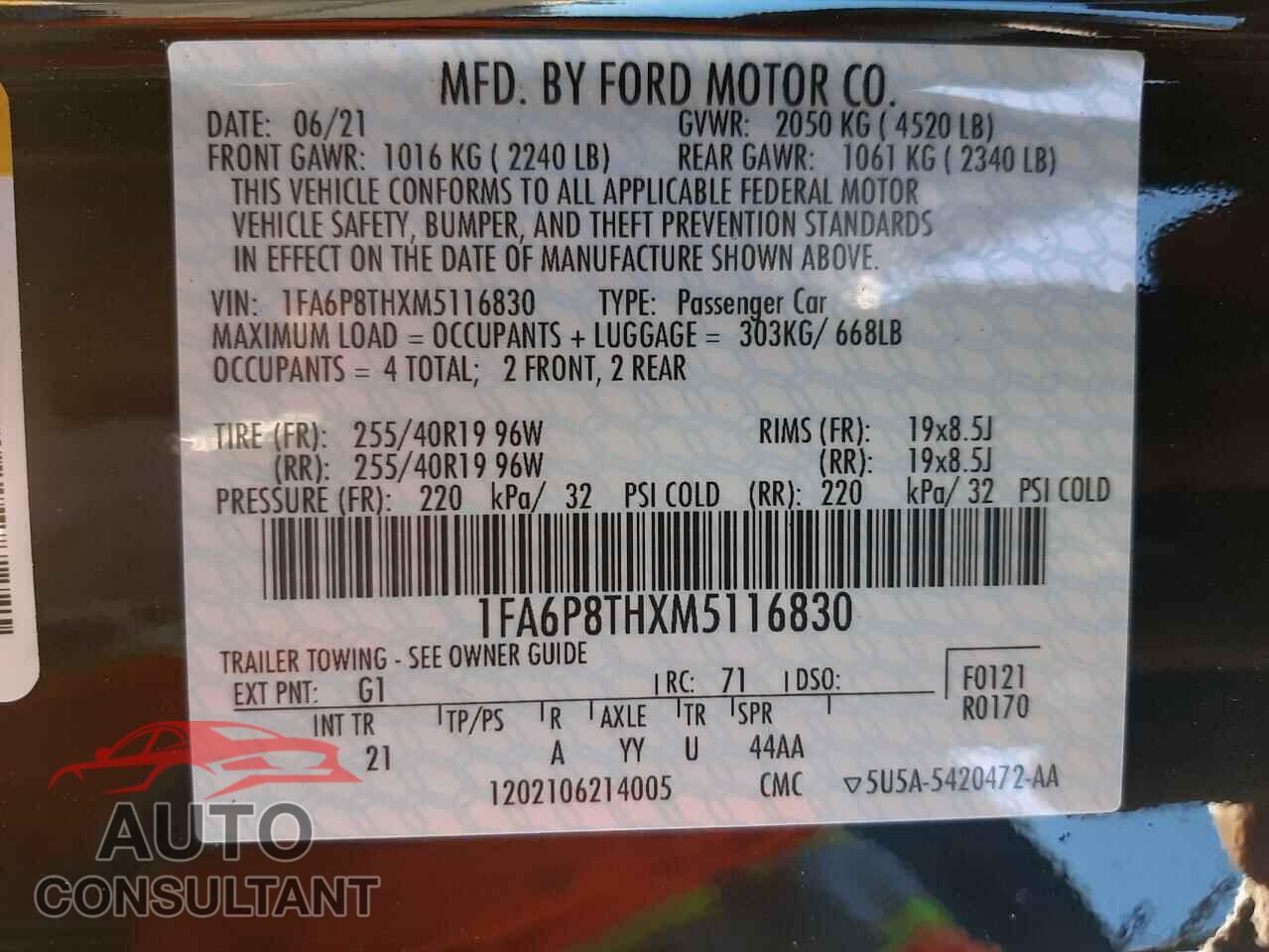 FORD MUSTANG 2021 - 1FA6P8THXM5116830