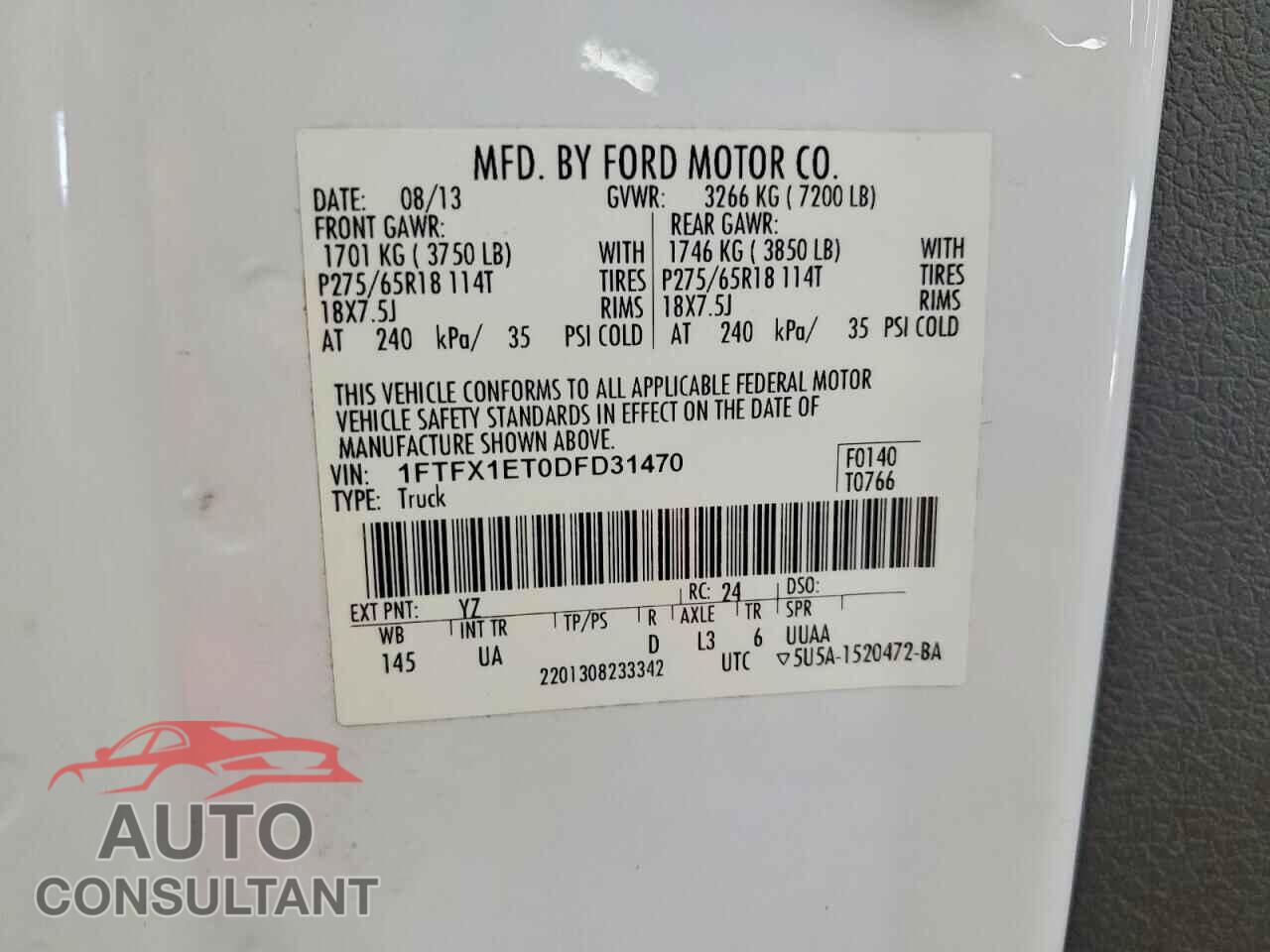 FORD F150 2013 - 1FTFX1ET0DFD31470