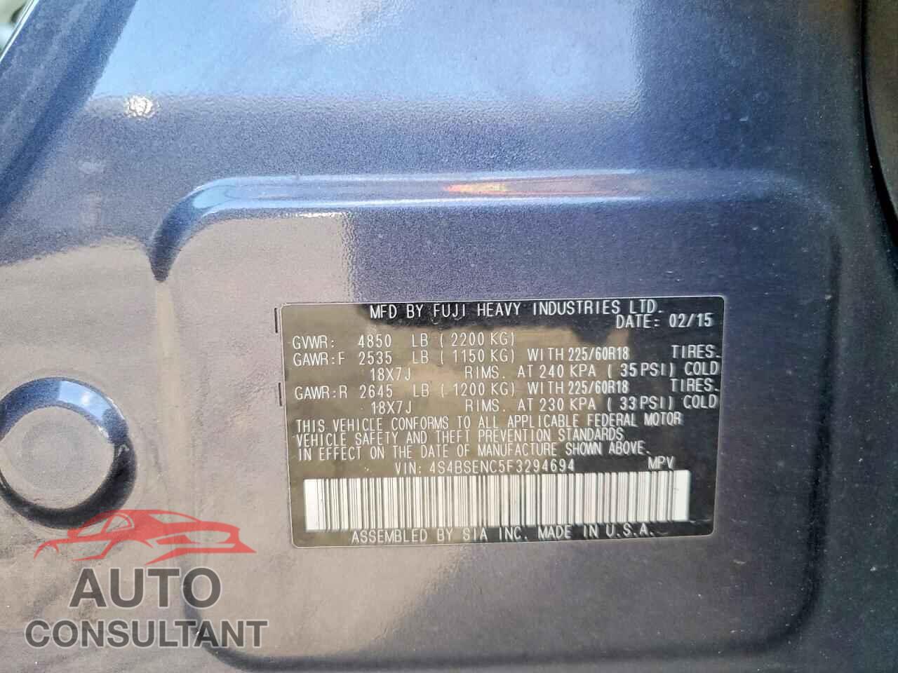 SUBARU OUTBACK 2015 - 4S4BSENC5F3294694