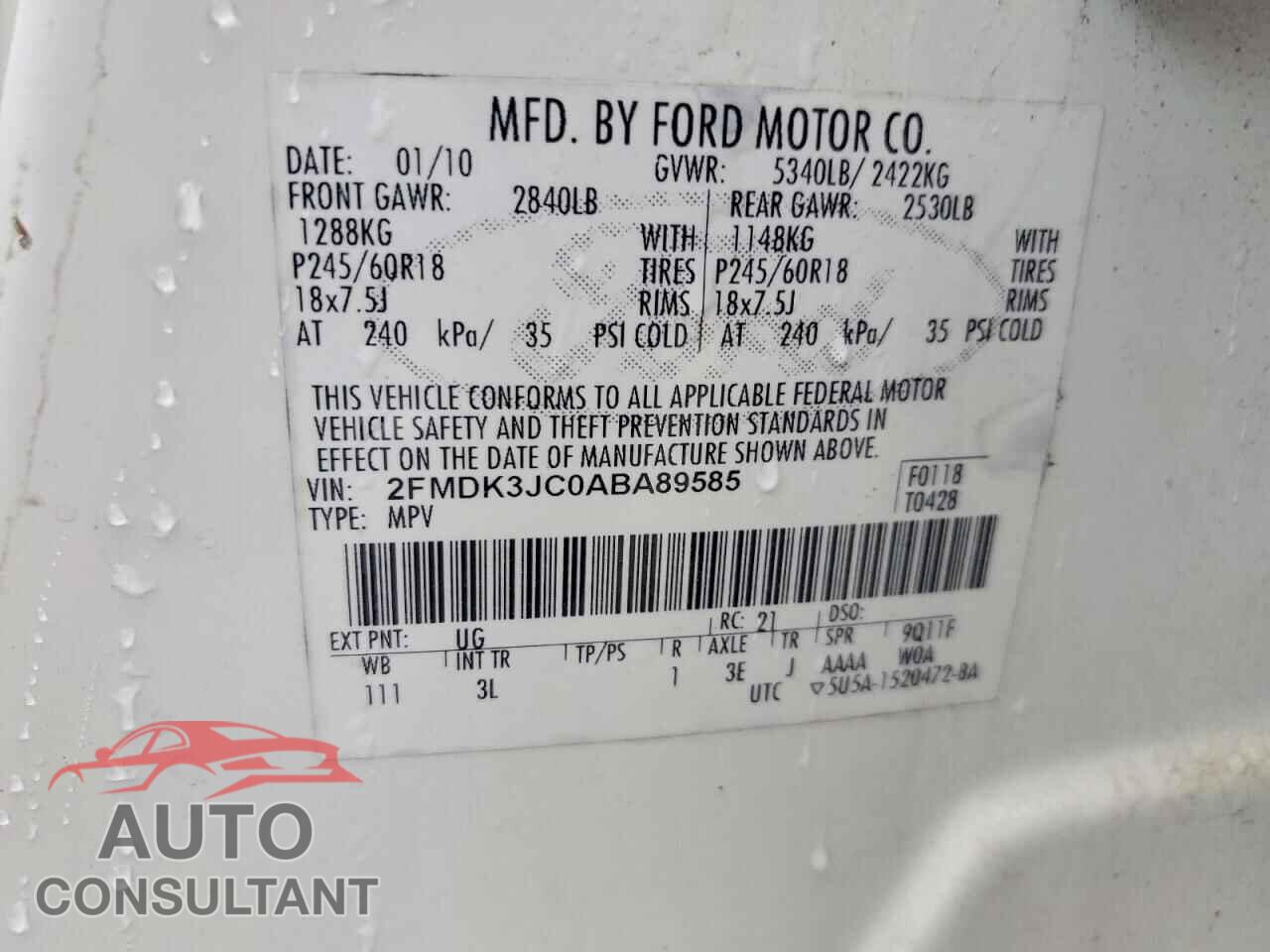 FORD EDGE 2010 - 2FMDK3JC0ABA89585