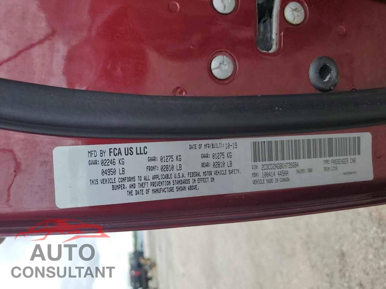 DODGE CHALLENGER 2019 - 2C3CDZAG8KH735684