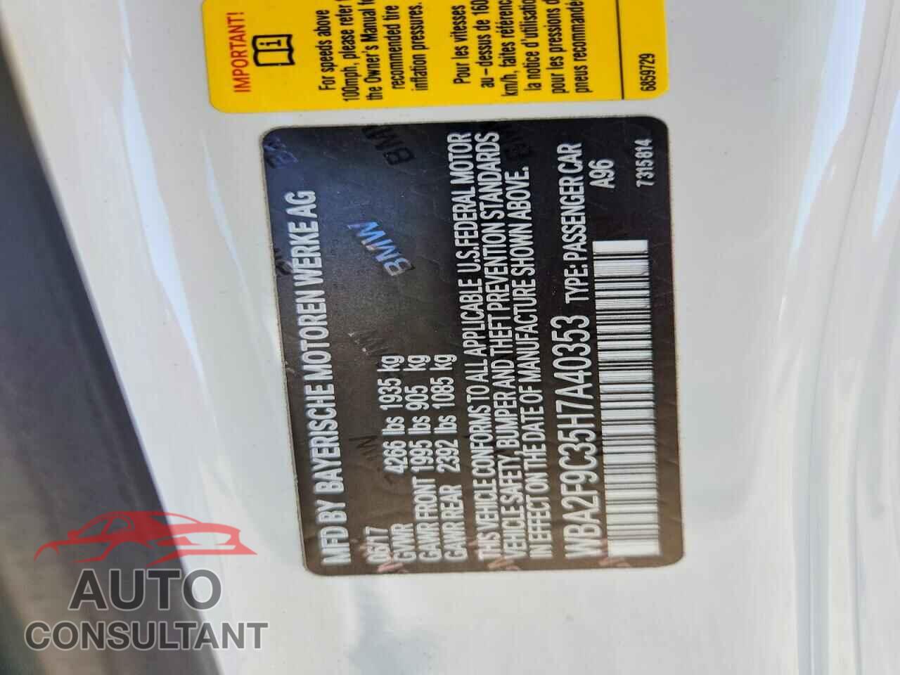 BMW 2 SERIES 2017 - WBA2F9C35H7A40353