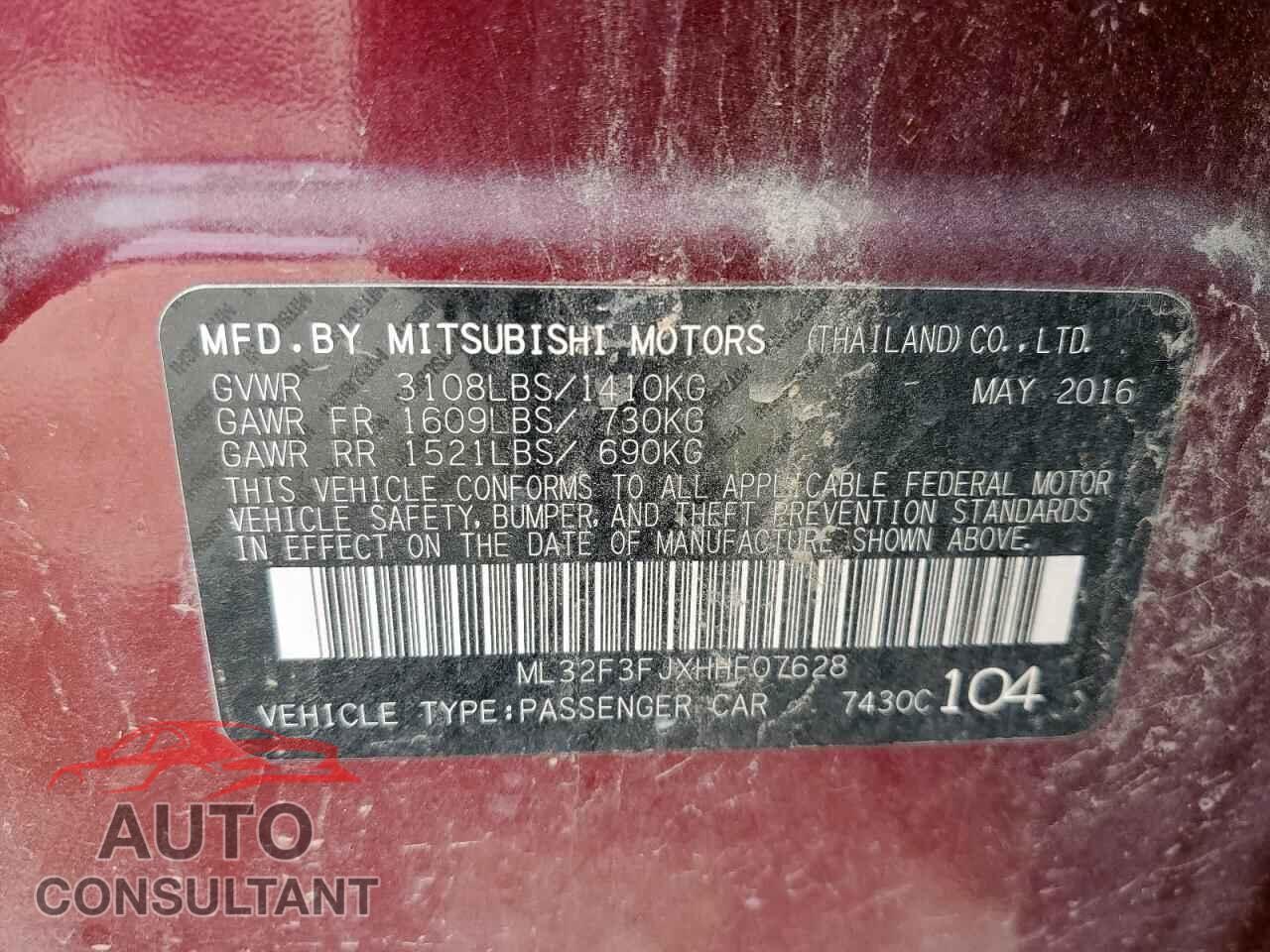 MITSUBISHI MIRAGE 2017 - ML32F3FJXHHF07628