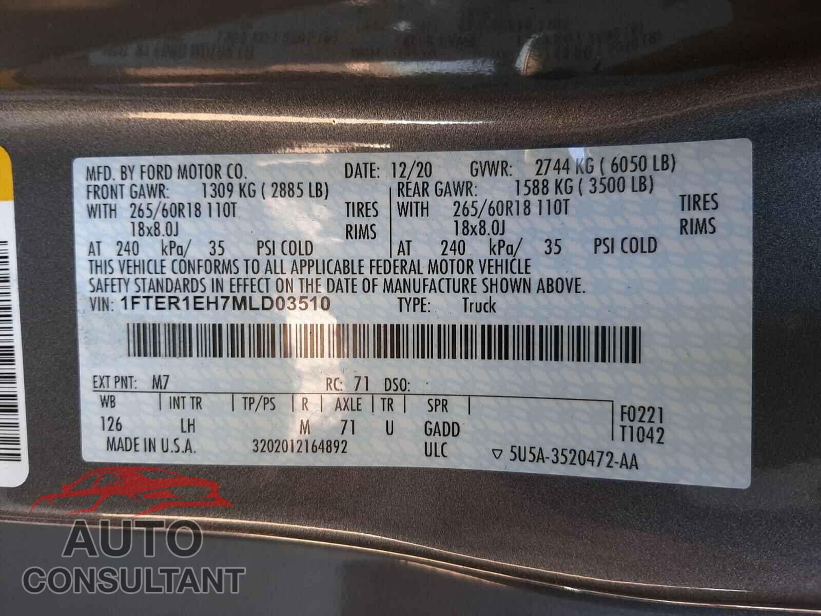 FORD RANGER 2021 - 1FTER1EH7MLD03510