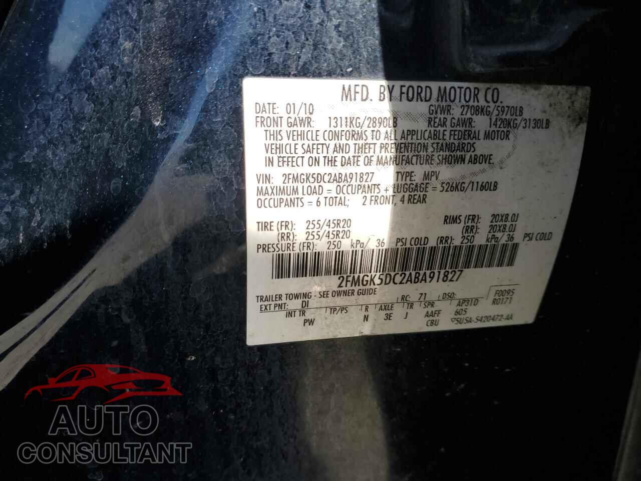 FORD FLEX 2010 - 2FMGK5DC2ABA91827