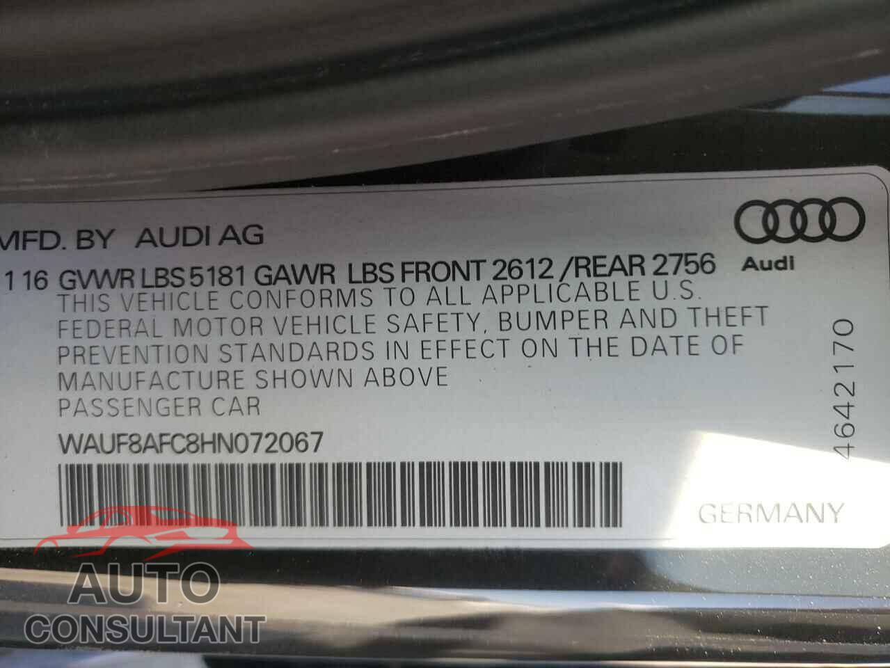 AUDI A6 2017 - WAUF8AFC8HN072067
