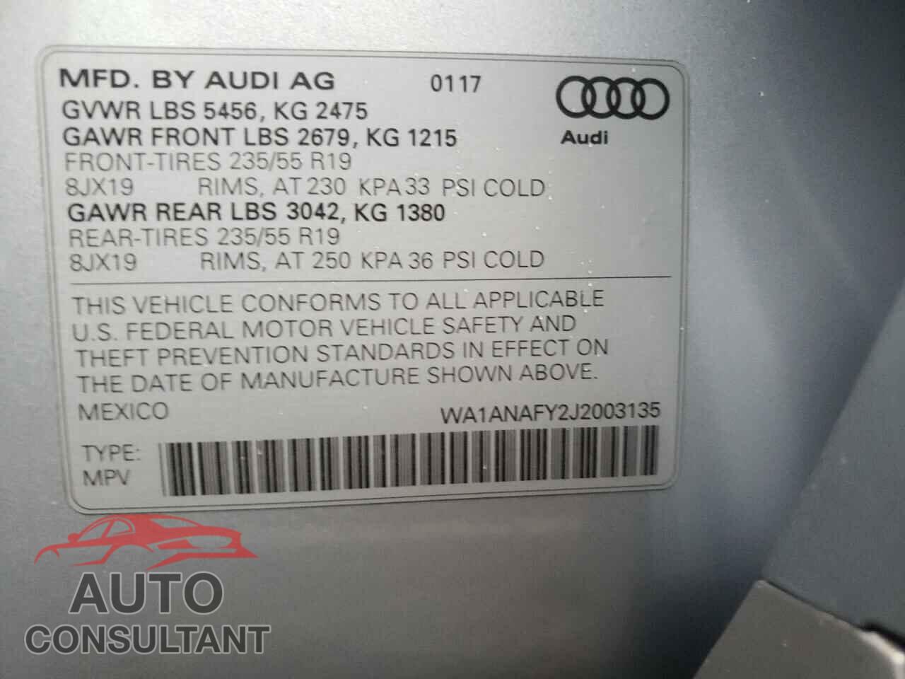 AUDI Q5 2018 - WA1ANAFY2J2003135