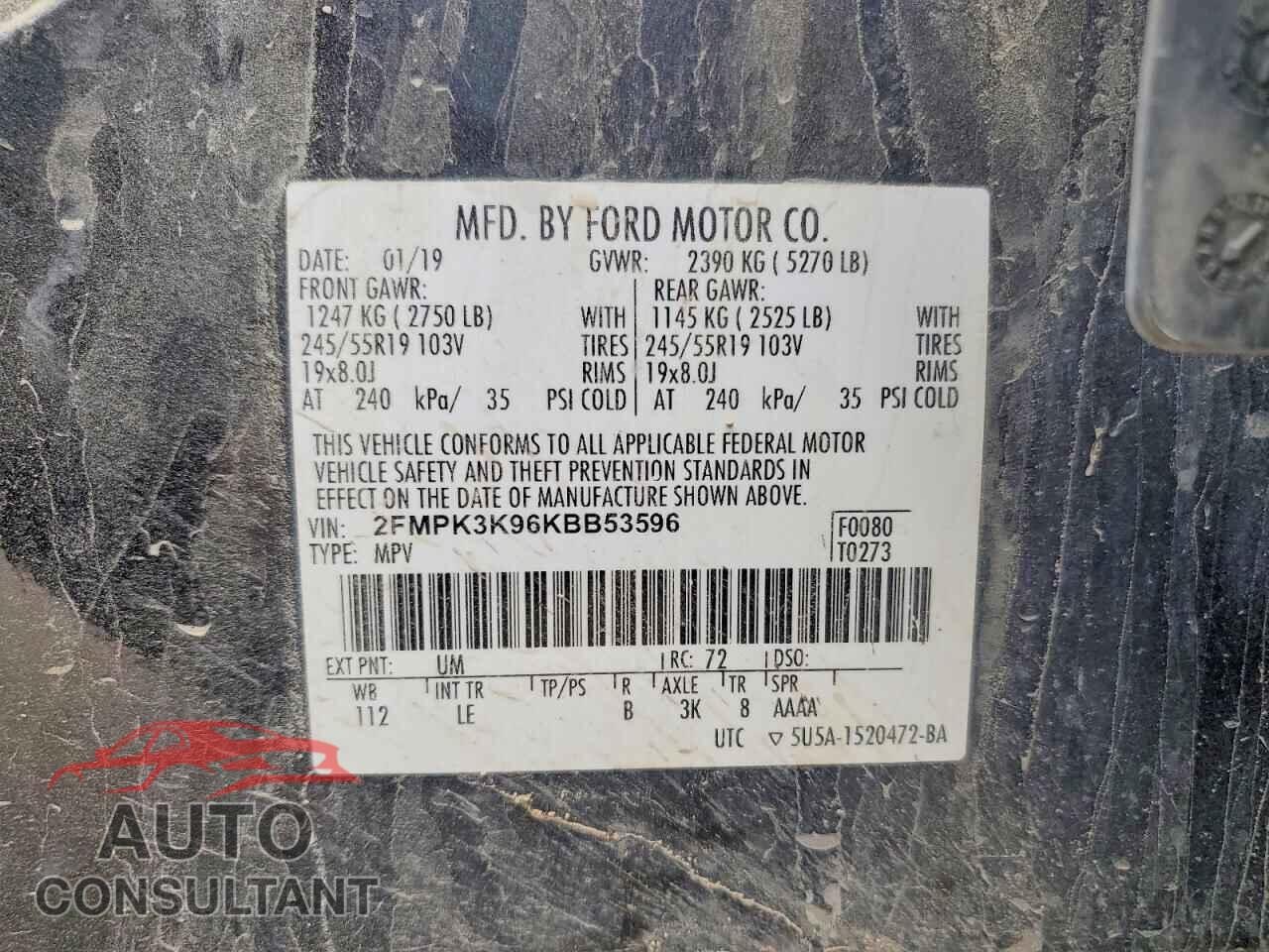 FORD EDGE 2019 - 2FMPK3K96KBB53596