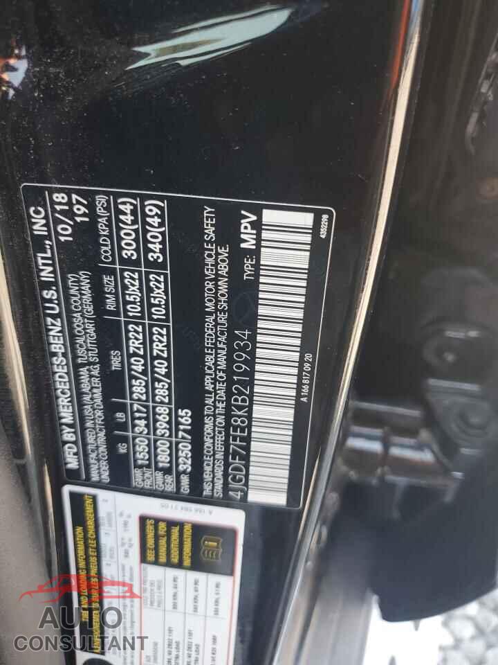 MERCEDES-BENZ GLS-CLASS 2019 - 4JGDF7FE8KB219934