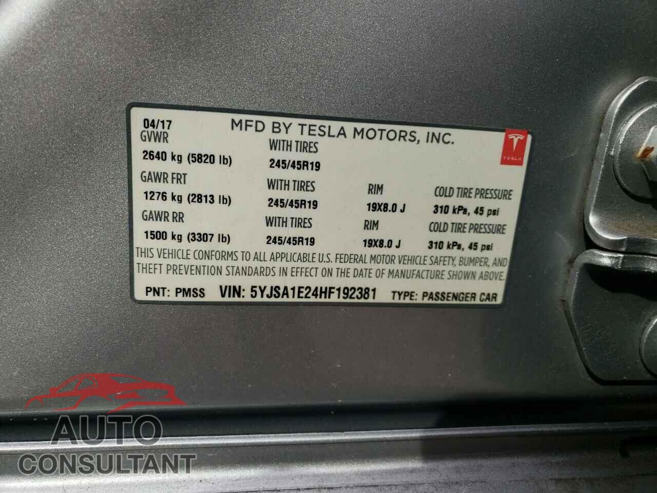 TESLA MODEL S 2017 - 5YJSA1E24HF192381