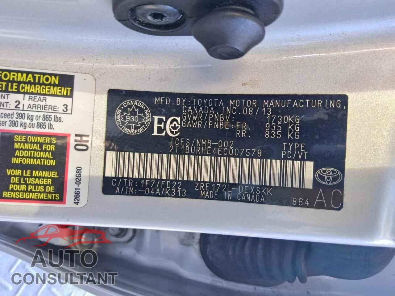 TOYOTA COROLLA 2014 - 2T1BURHE4EC007578
