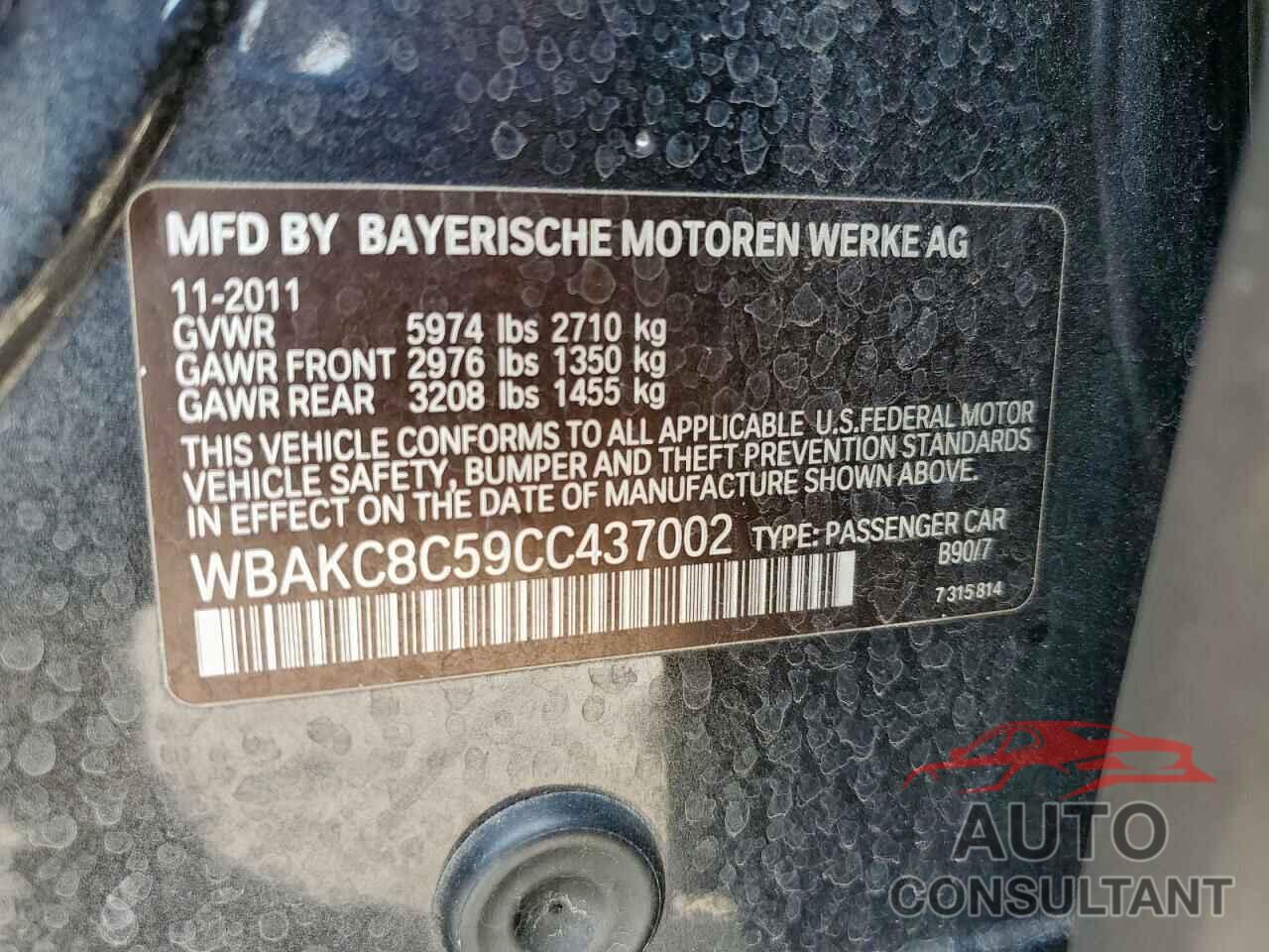 BMW 7 SERIES 2012 - WBAKC8C59CC437002