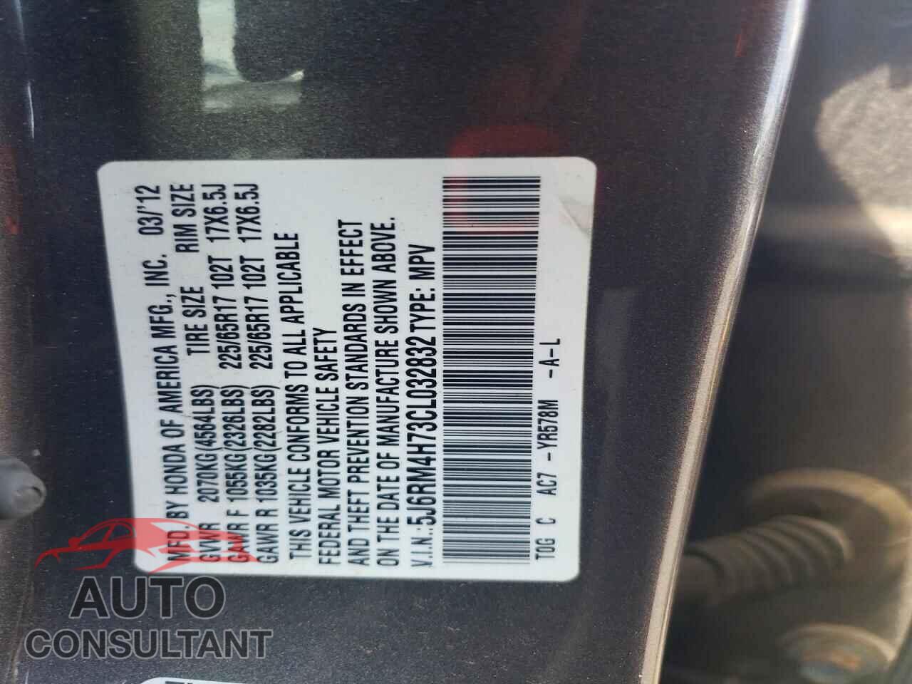 HONDA CRV 2012 - 5J6RM4H73CL032832