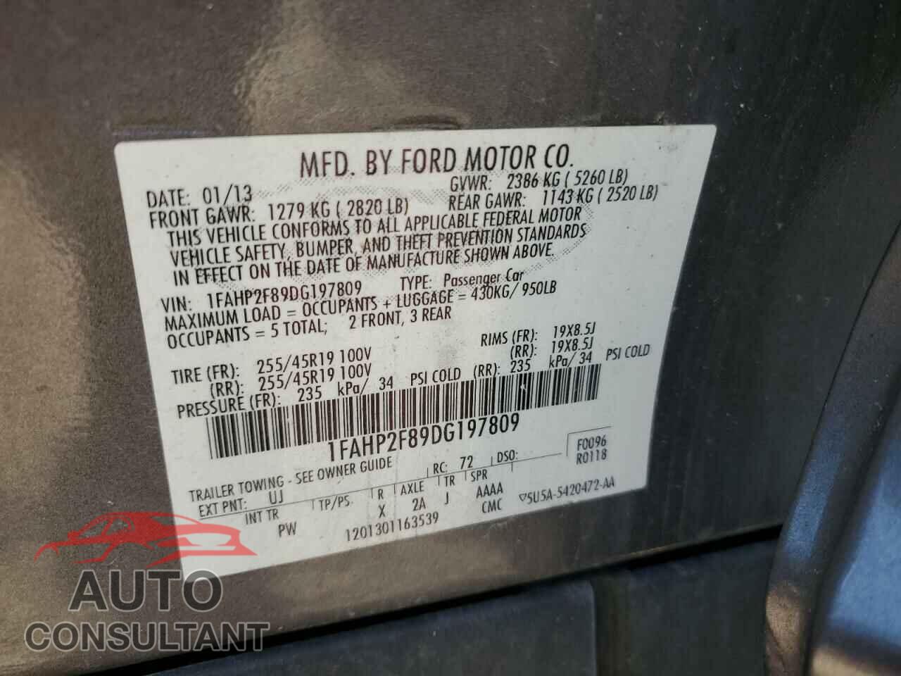 FORD TAURUS 2013 - 1FAHP2F89DG197809