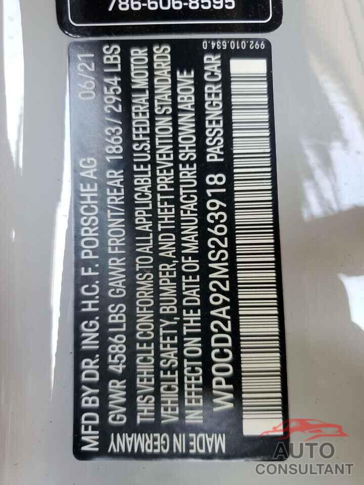 PORSCHE 911 2021 - WP0CD2A92MS263918