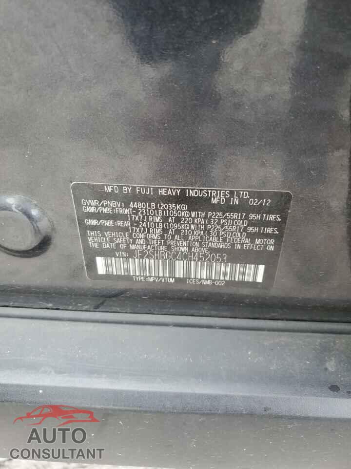SUBARU FORESTER 2012 - JF2SHBGC4CH452053