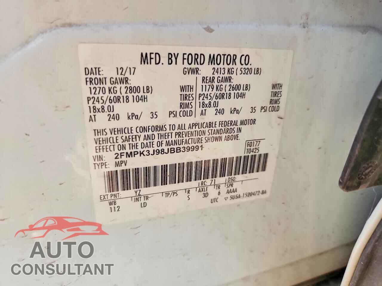 FORD EDGE 2018 - 2FMPK3J98JBB39991