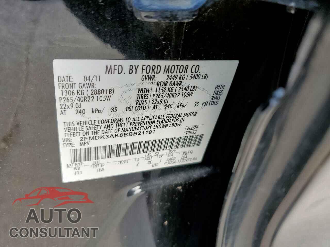 FORD EDGE 2011 - 2FMDK3AK8BBB21191