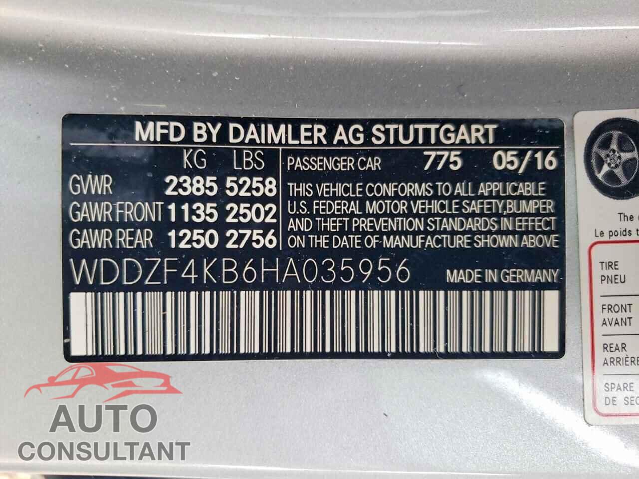 MERCEDES-BENZ E-CLASS 2017 - WDDZF4KB6HA035956